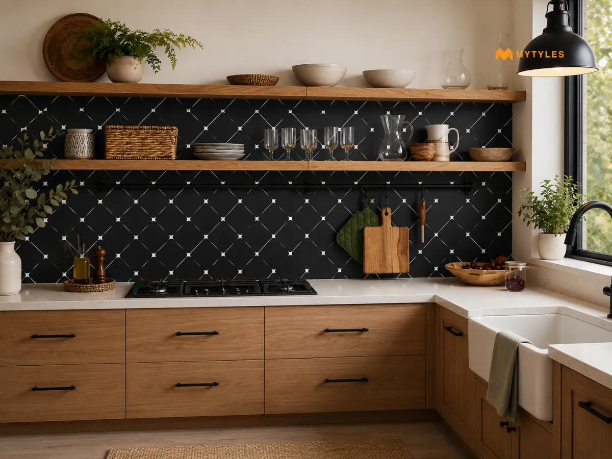 Ceramic Black Moroccan Wall Tiles in Kitchen